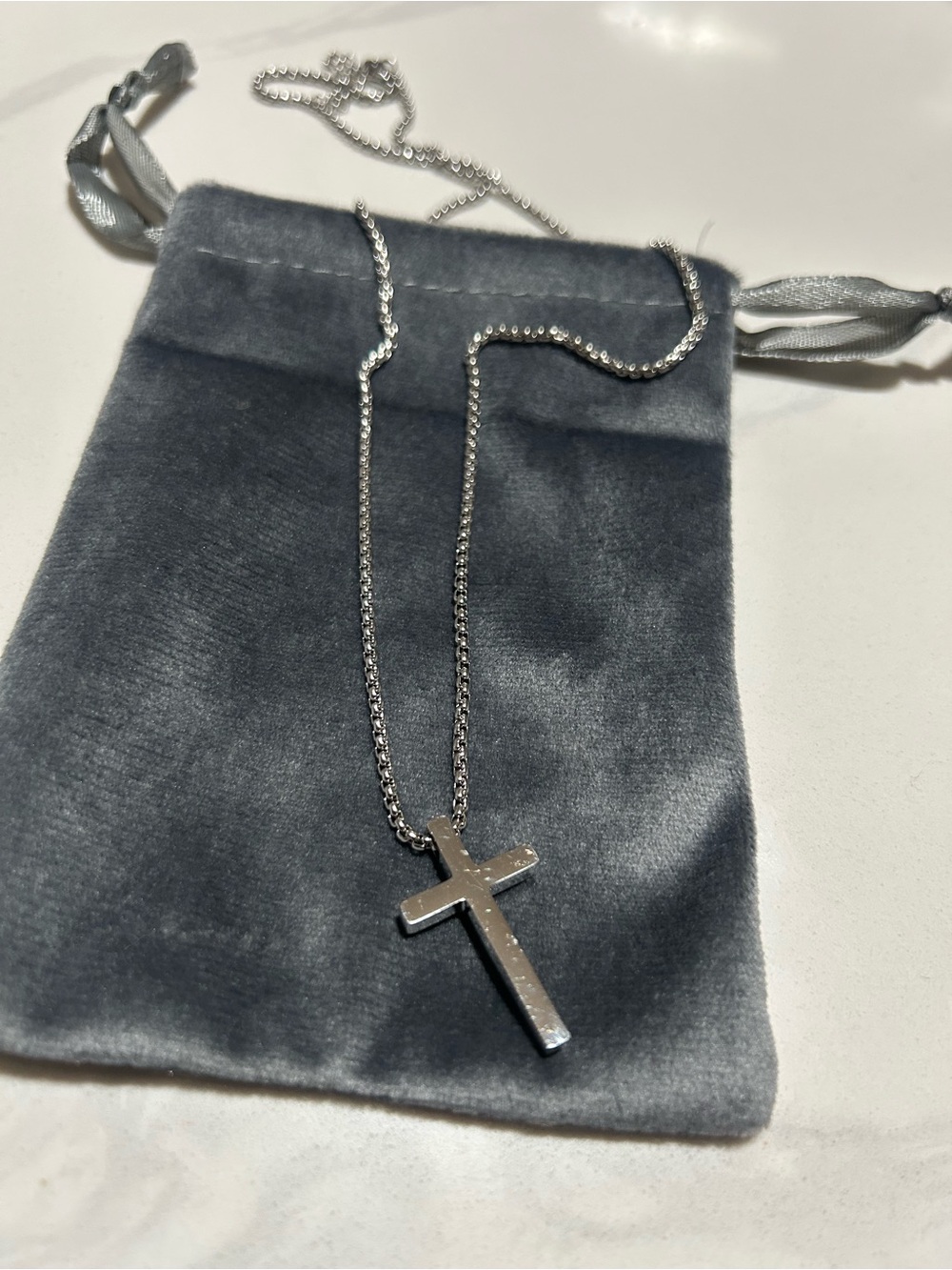 Silver Cross Pendant Necklace - Minimal Chain